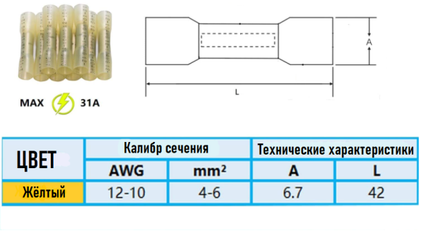 Набір з 10 термоусаджувальних з'єднувачів 4,0-6,0 мм2 (A. W. G.:12-10) (10 штук) Набір з 10 термоусаджувальних з'єднувачів 4,0-6,0 мм2 (A. W. G.:12-10) (10 штук)