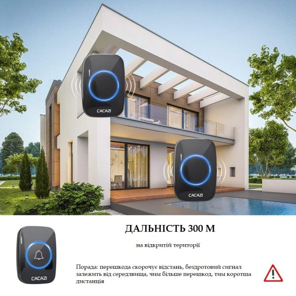 Дверний дзвінок від CACAZI бездротовий до 300 м Дверний дзвінок від CACAZI бездротовий до 300 м
