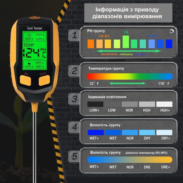 Аналізатор ґрунту 4 в 1 рівень ph вимірювач температури вологості ґрунту, тестер освітлення Аналізатор ґрунту 4 в 1 рівень ph вимірювач температури вологості ґрунту, тестер освітлення