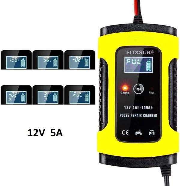 Зарядний пристрій для акумуляторів 12V 5A FOXSUR з ЖК-дисплеєм (fbc1205d) Зарядний пристрій для акумуляторів 12V 5A FOXSUR з ЖК-дисплеєм (fbc1205d)