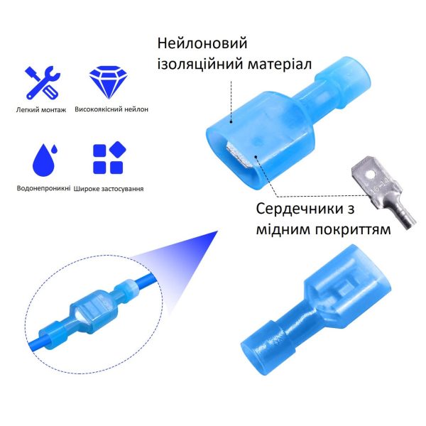 Конектор плоский fdfn mdfn 2-250 з повною нейлоновою ізоляцією 1,5-2,5 мм² роз'єм мама-тато (10 пар) Конектор плоский fdfn mdfn 2-250 з повною нейлоновою ізоляцією 1,5-2,5 мм² роз'єм мама-тато (10 пар)