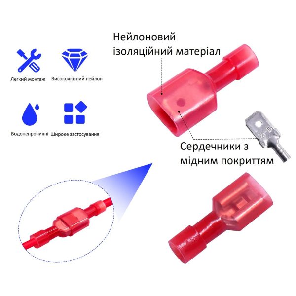 Конектор плоский fdfn mdfn 1,25-250 з повною нейлоновою ізоляцією 0,5-1,5 мм² роз'єм мама-тато (10 пар) Конектор плоский fdfn mdfn 1,25-250 з повною нейлоновою ізоляцією 0,5-1,5 мм² роз'єм мама-тато (10 пар)