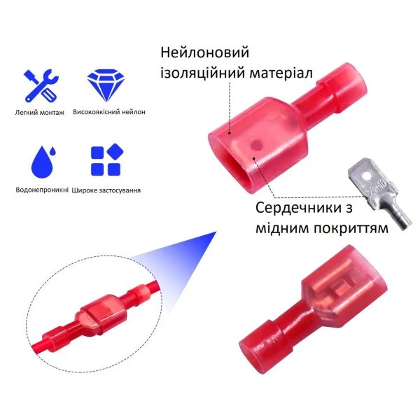 Коннектор плоский fdfn mdfn 1,25-250 с полной нейлоновой изоляцией 0,5-1,5 мм² разъем мама-папа (10 пар) Конектор плоский fdfn mdfn 1,25-250 з повною нейлоновою ізоляцією 0,5-1,5 мм² роз'єм мама-тато (10 пар)